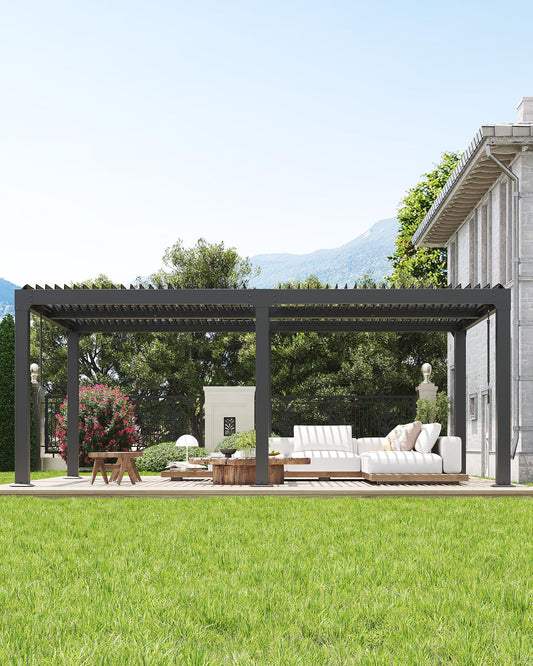 GarveeLife Louvered Pergola 10 ft x 20 ft, Outdoor Pergola with Adjustable Louvered Roof, Reinforced Aluminum Frame, Integrated Drainage System, Hardtop Gazebo for Patio, Deck, Gray