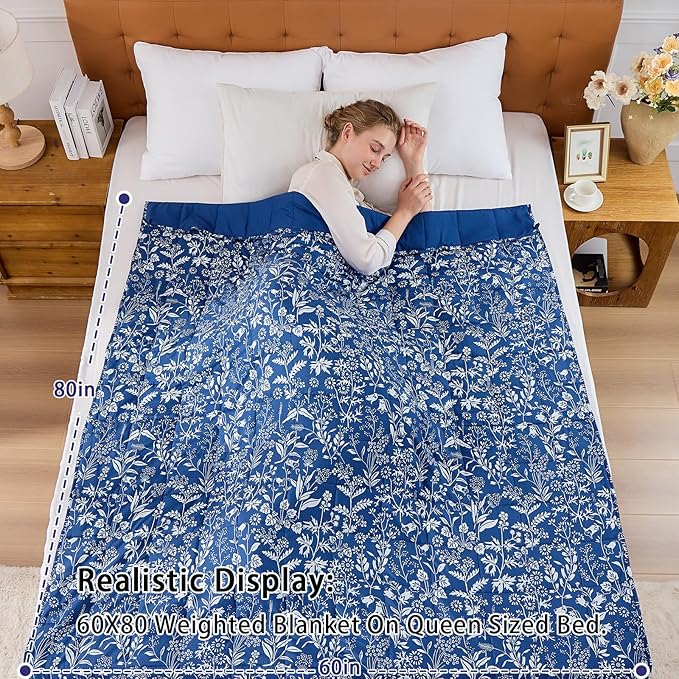 yescool Weighted Blanket for Adults (20 lbs, 60” x 80”, Indigo) Cooling Heavy Blanket for Sleeping Perfect for 190-210 lbs, Queen Size Breathable Blanket with Premium Glass Bead, Machine Washable