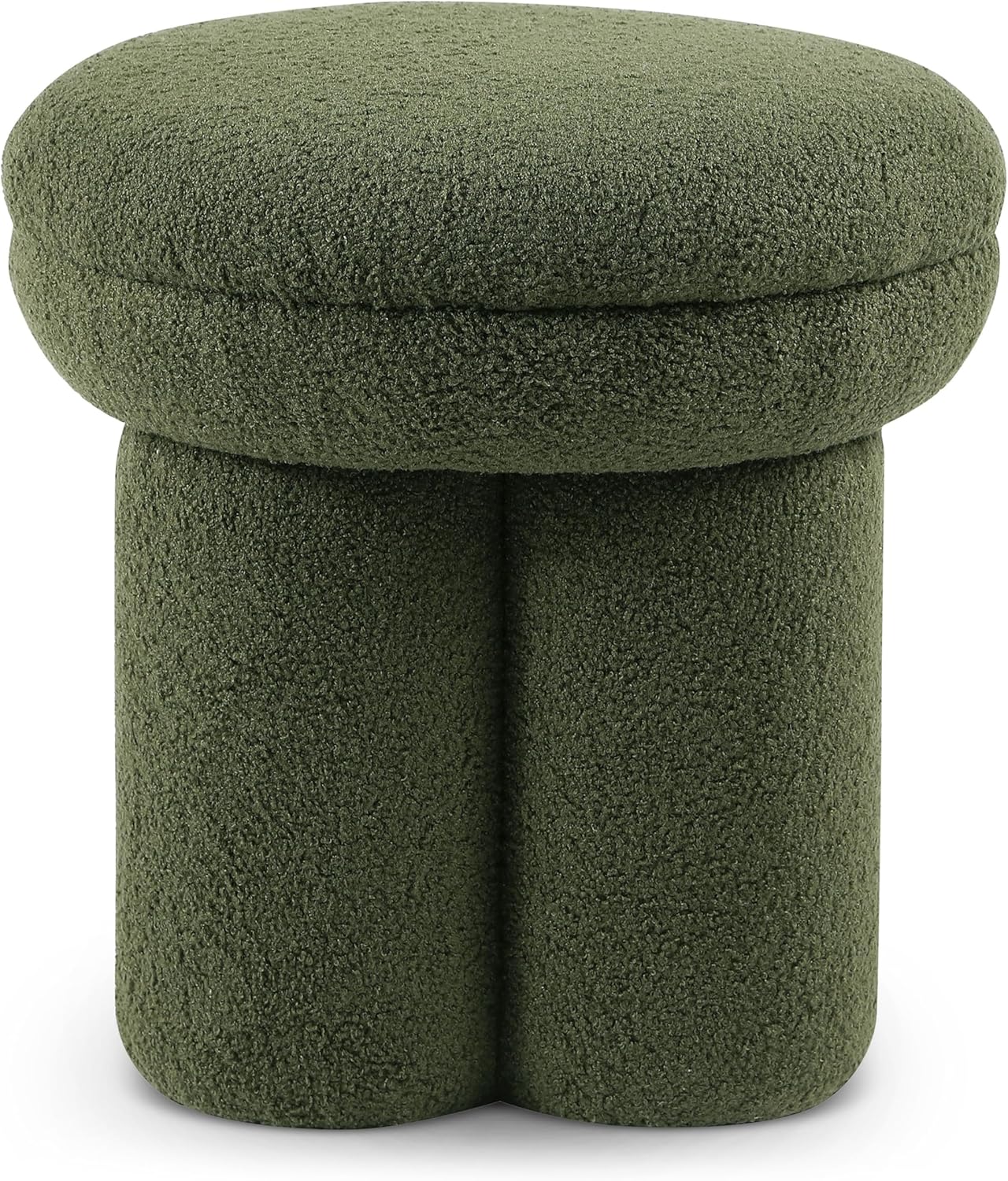 Furniture of America Rami Modern 18-inch Mushroom-Shape Upholstered Ottoman with Tri-Pillar Pedestal, Vanity Stool Chair, Small Foot Stool for Bedroom, Living Room, Entryway, Green