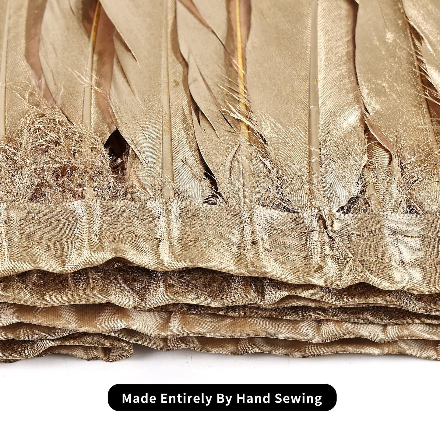 MAOFENG 2 Yards Natural Goose Feathers Trim Sewing Fringe Fashion Dress Sewing 6-8inch for DIY Handicrafts Costumes Decoration,Golden
