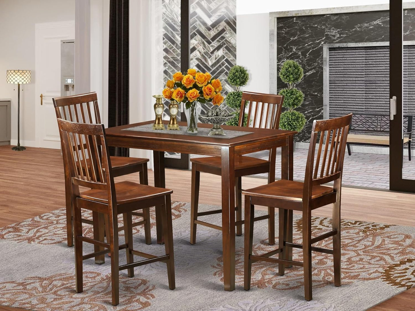 East West Furniture YAVN5-MAH-W 5 Piece Counter Height Dining Set Includes a Rectangle Dinette Table and 4 Kitchen Dining Chairs, 30x48 Inch, Mahogany