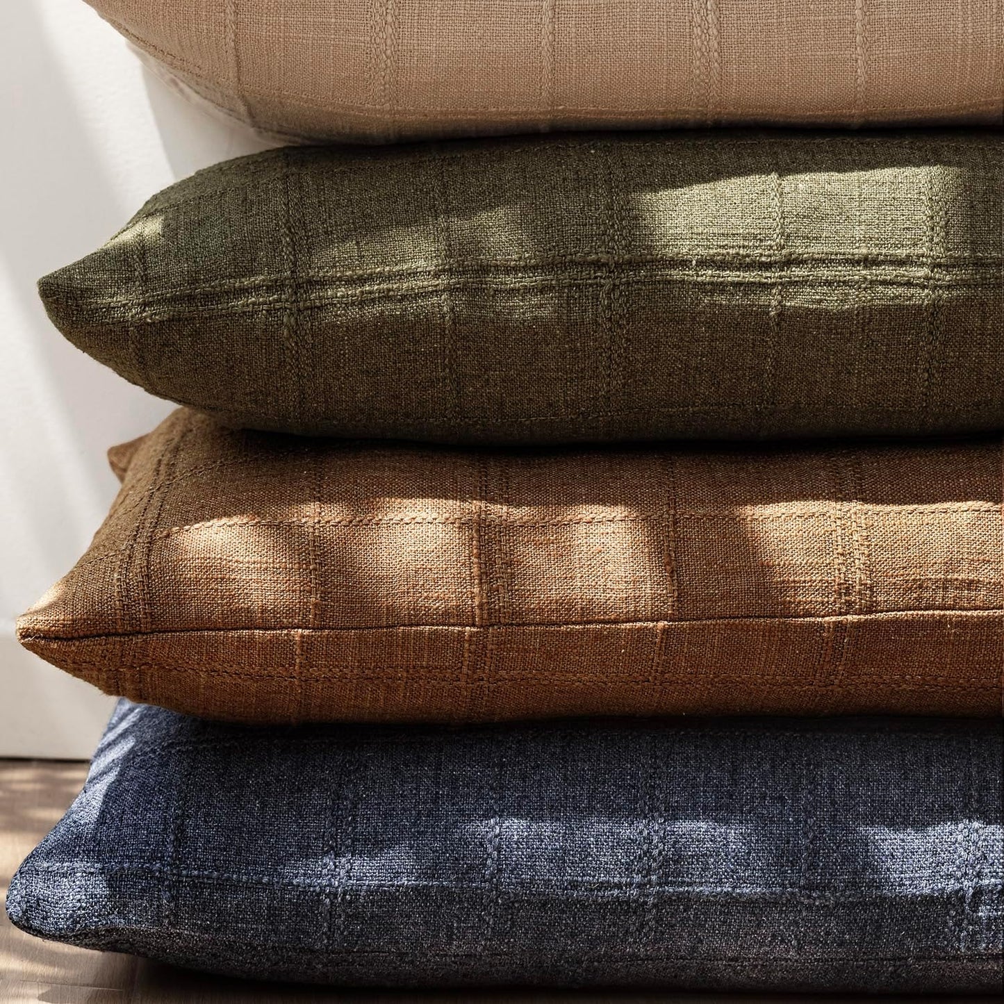 Foindtower Set of 2 Decorative Linen Check Throw Pillow Covers Neutral Farmhouse Vintage Cushion Covers Modern Boho Home Decor for Sofa Chair Couch Bedroom Living Room Outdoor,26×26 Inch,Brick