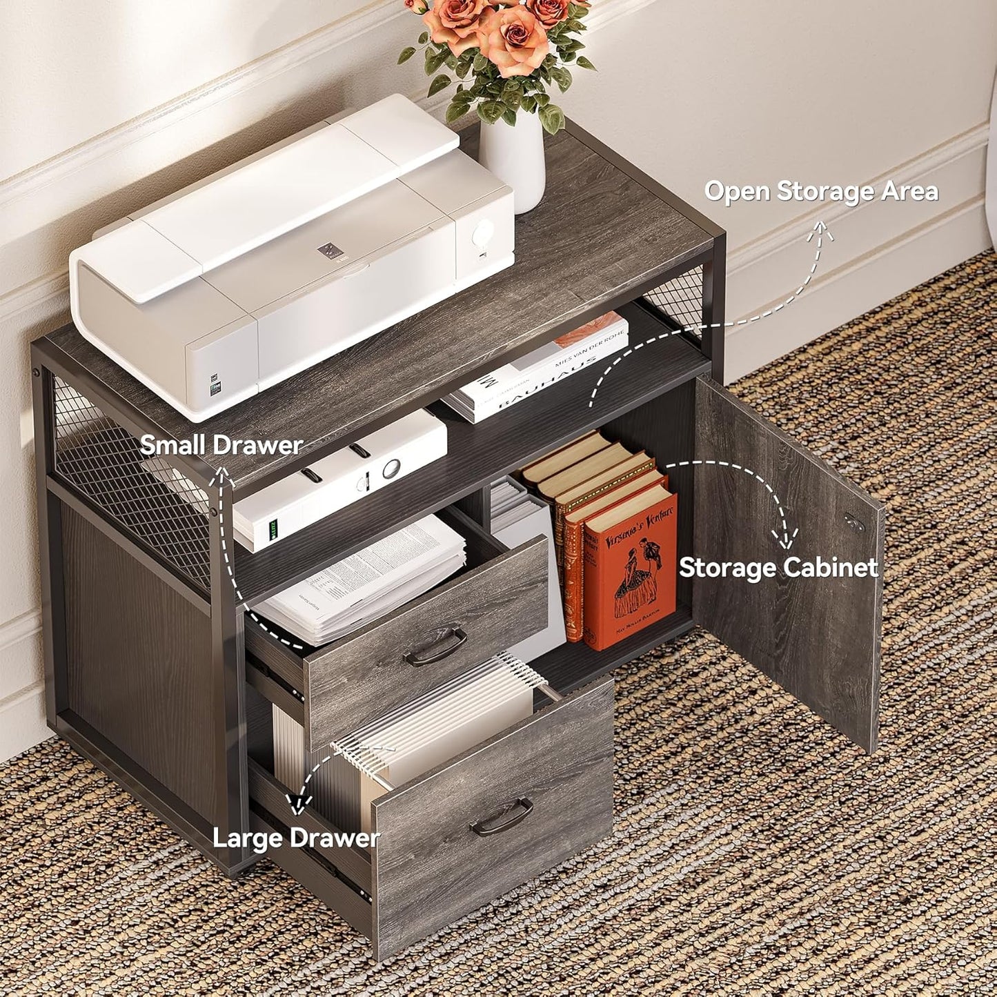 LITTLE TREE 63-Inch Office Desk with 31.5-Inch Lateral File Cabinet, Study Writing Desk Computer Desk for Home Office