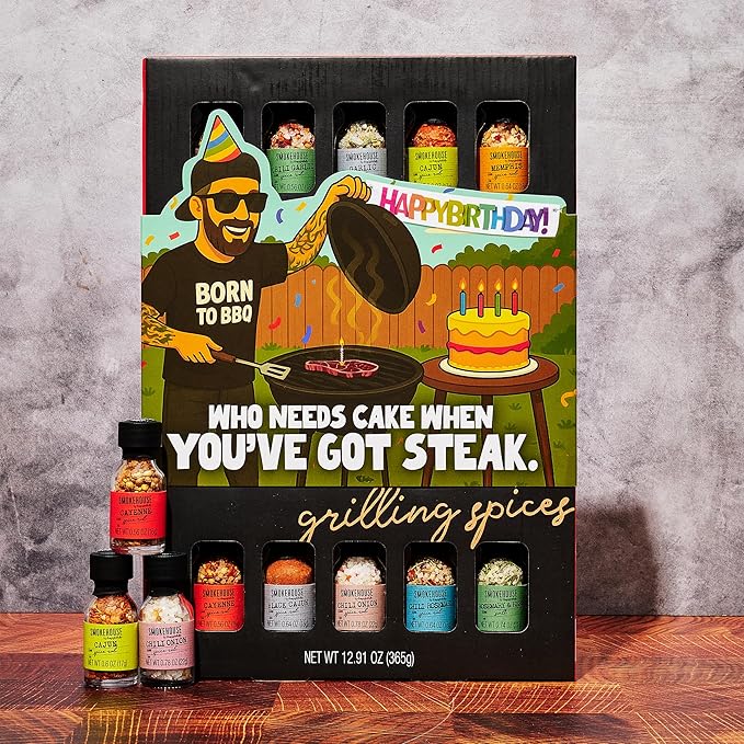 Smokehouse by Thoughtfully, Gourmet Ultimate Grilling Spice Set with Birthday Wrap, Includes 20 BBQ Seasonings & Rubs Like Chili Garlic, Italian, and Cajun, Gift for Him, Dad, or Grill Lovers