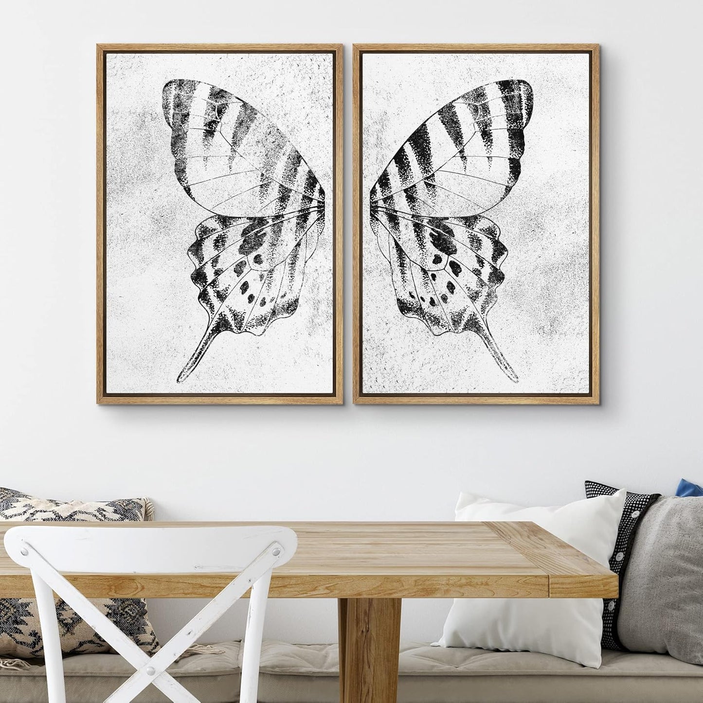 SIGNWIN Framed Canvas Print Wall Art Set Black & White Monarch Butterfly Wing Insect Nature Wilderness Illustrations Modern Art Rustic Relax/Calm for Living Room, Bedroom, Office - 16"x24"x2 Natural