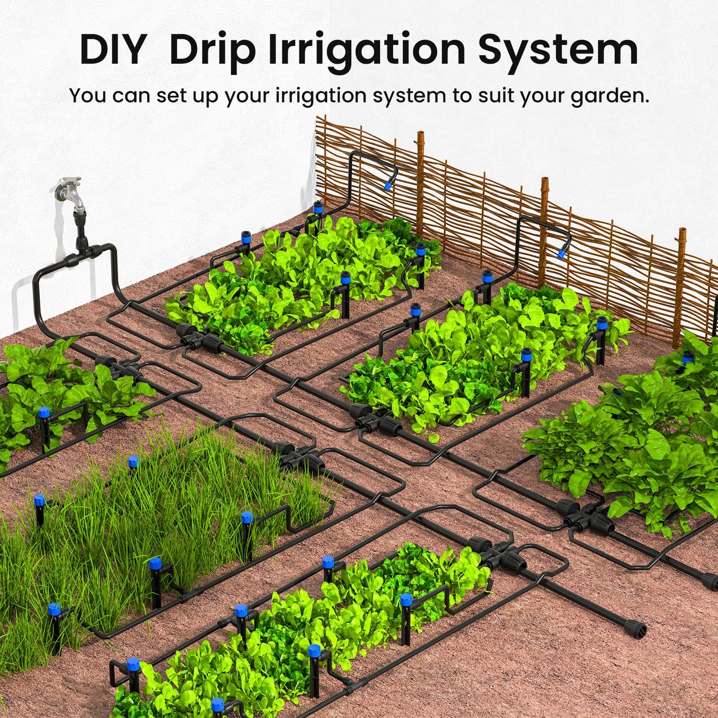 MIXC 230FT Quick-Connect Drip Irrigation System Kit, Automatic Garden Watering System with 1/4" & 1/2" Fast-Lock Tubing - Adjustable Nozzles & Sprinklers for Garden, Greenhouse, Lawn, Potted Plants