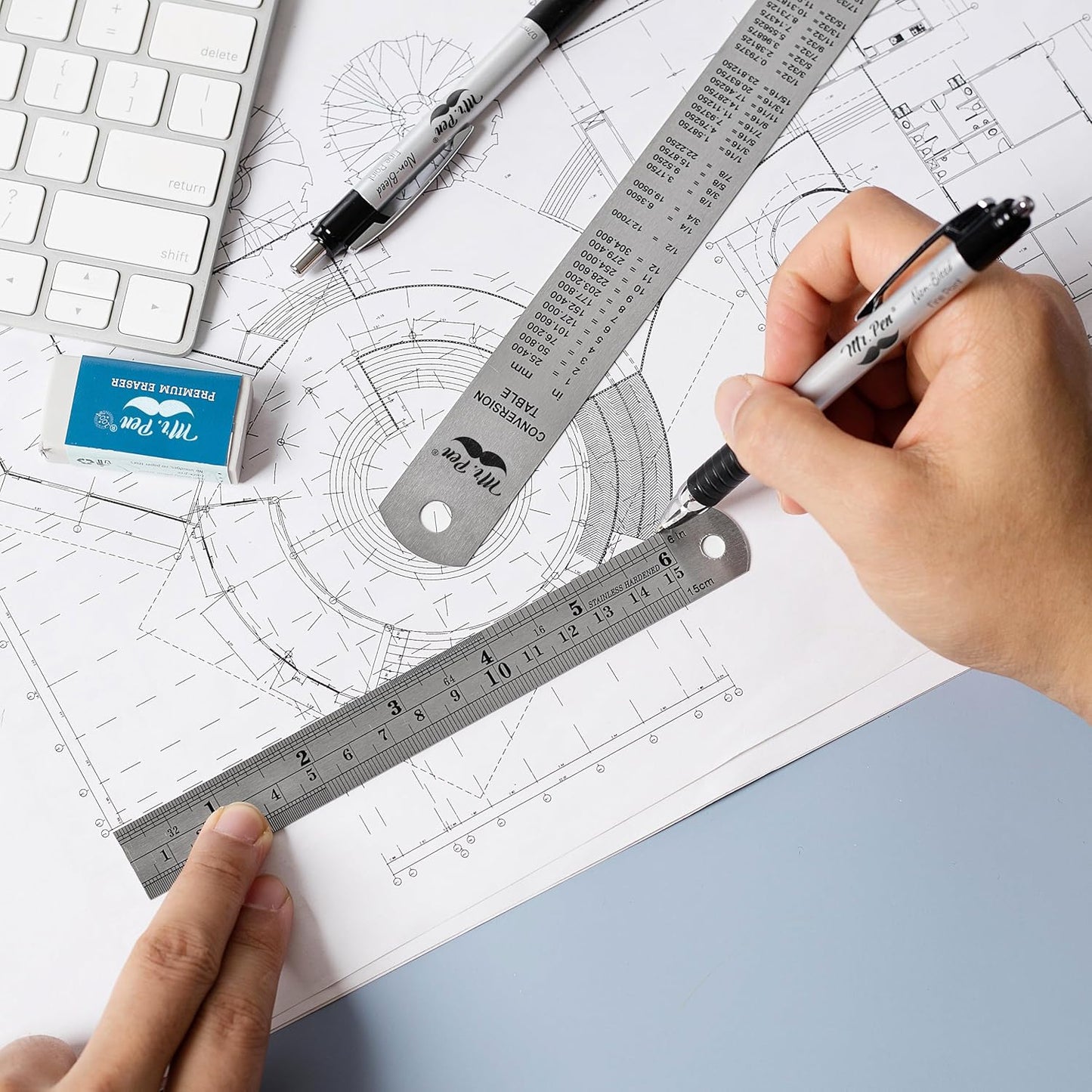 Mr. Pen- Steel Rulers, 2 Pack, 6" and 12", Gold, 6 Inch Ruler Metal Rulers, Stainless Steel Ruler 12 Inch