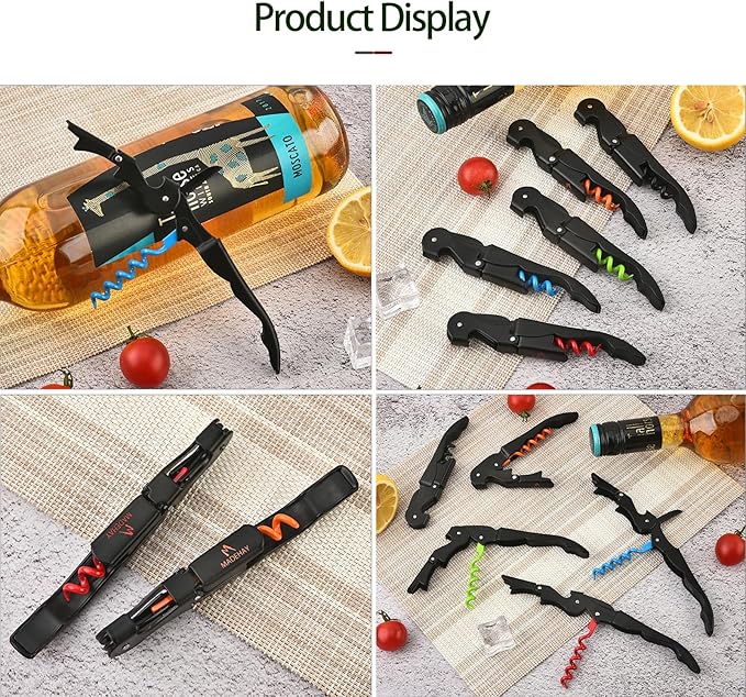 Wine Opener Waiter Corkscrew, Professional Wine Key for Servers, Bartender with Foil Cutter, Manual Wine Bottle Opener Double Hinged (10, Black)