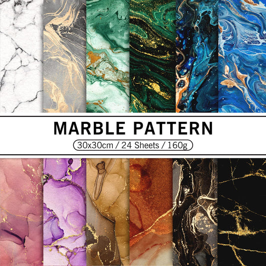 Whaline 24Pcs Marble Pattern Paper Pack Colorful Marble Scrapbook Specialty Paper Double-Sided Patterned Papers Collection for DIY Background Card Making Photo Album Decor, 11.8 x 11.8 inch