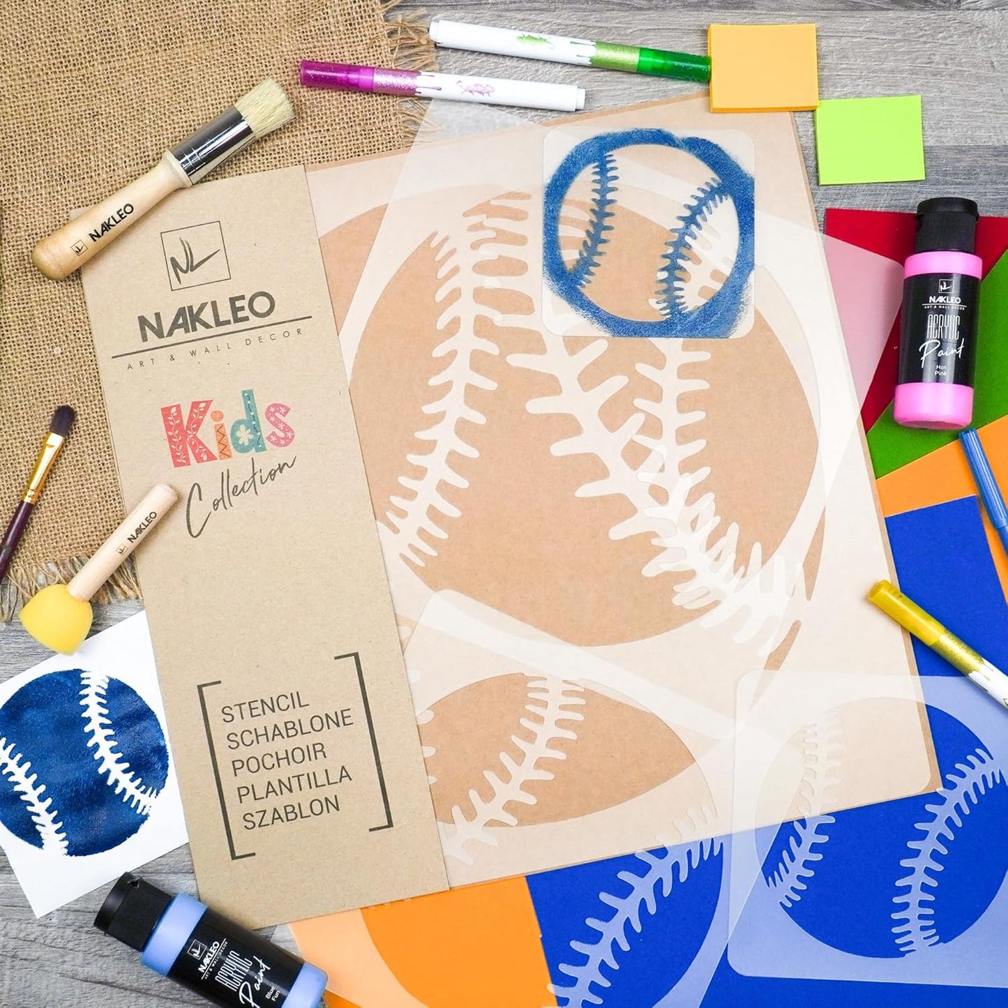 NAKLEO Painting Stencils Set for Kids, 5 Pcs Templates 3.5" to 13.4" Baseball Ball Match, Plastic and Reusable Drawing Stencils, Children Room Decor, Craft DIY Wall Furniture