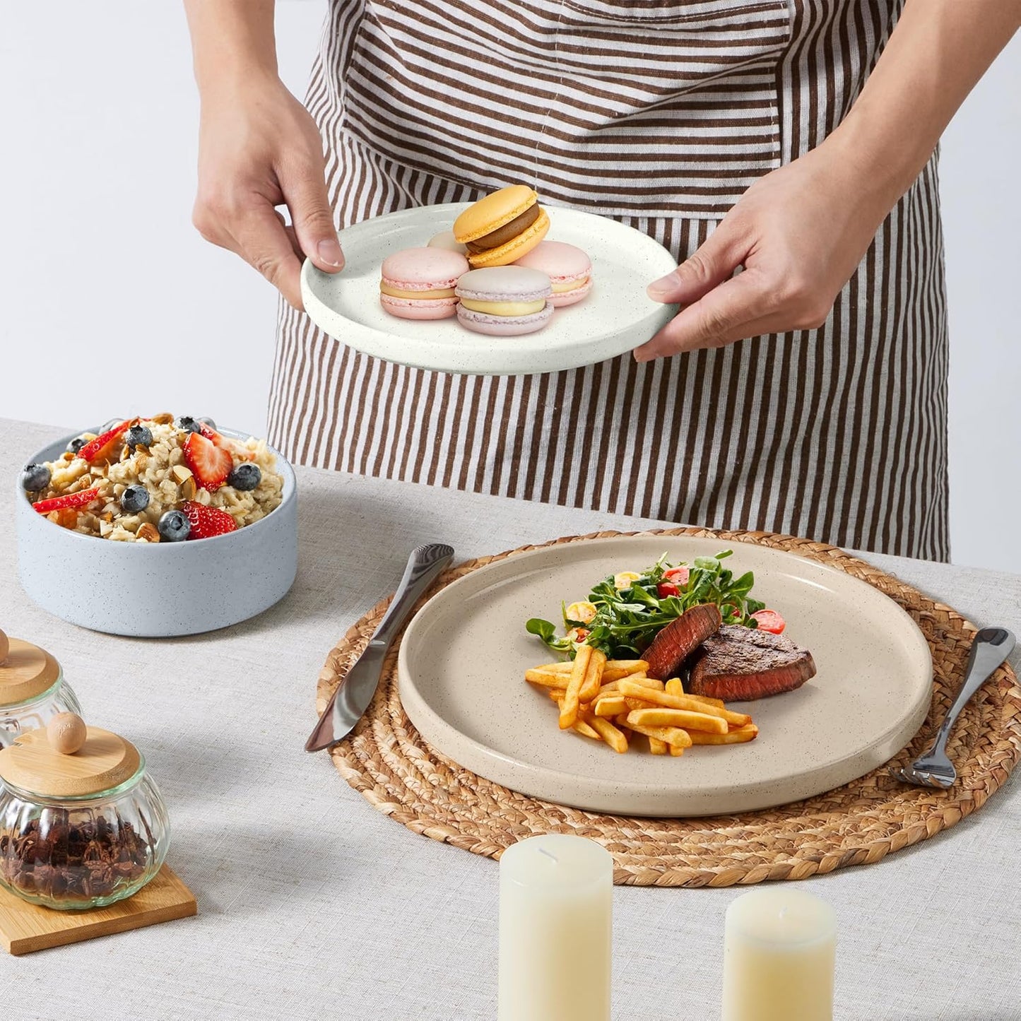 E-far Dinnerware Sets for 8, 24-Piece Stoneware Plates and Bowls Dish Set, Modern Kitchen Dinning Dishware, Chip and Scratch Resistant, Microwave & Dishwasher Safe, Speckled Multicolor