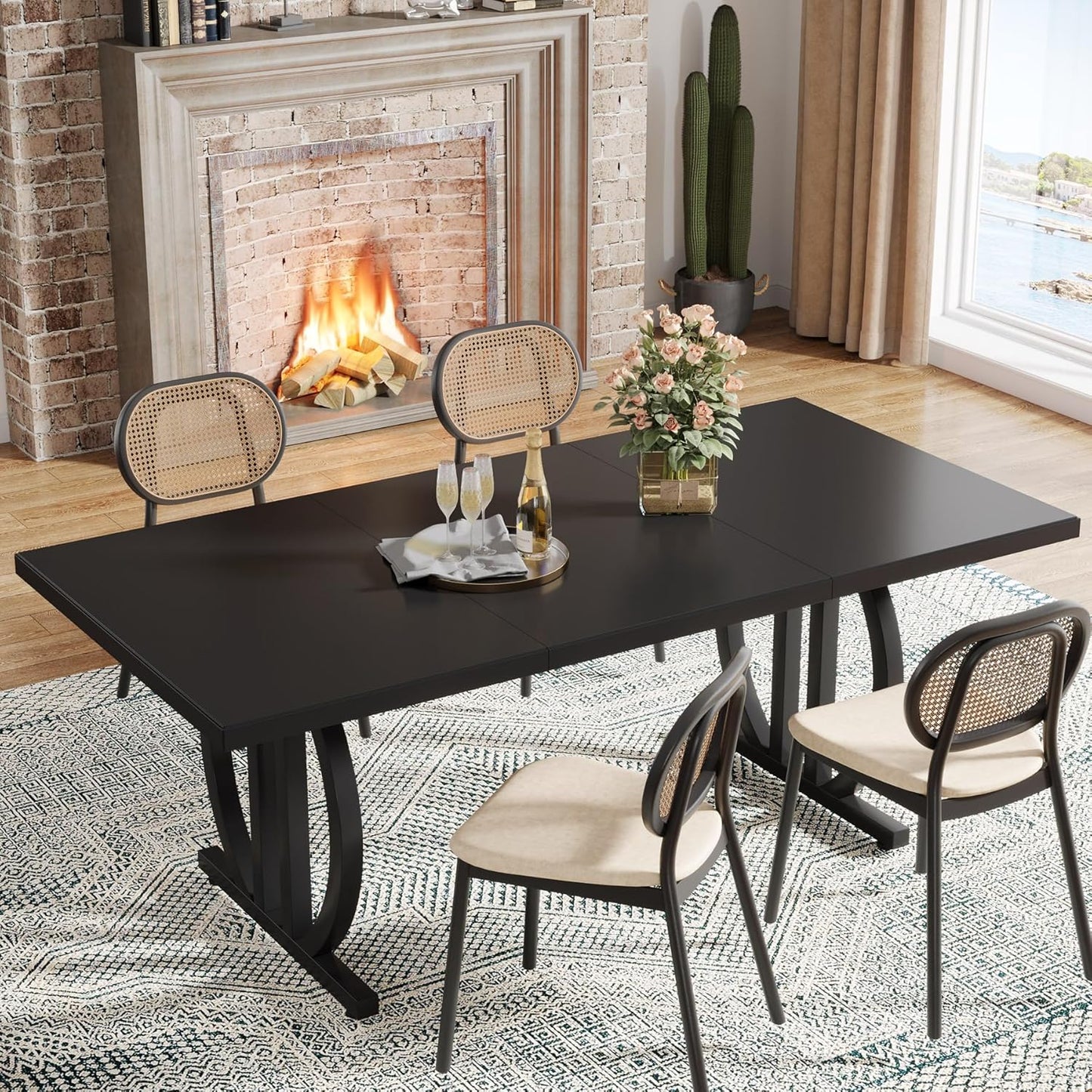 LITTLE TREE Modern Dining Table for 4-6 People, 63" Large Rectangular Kitchen Table with Geometric Legs, Unique Dinner Table Kitchen & Dining Room Furniture