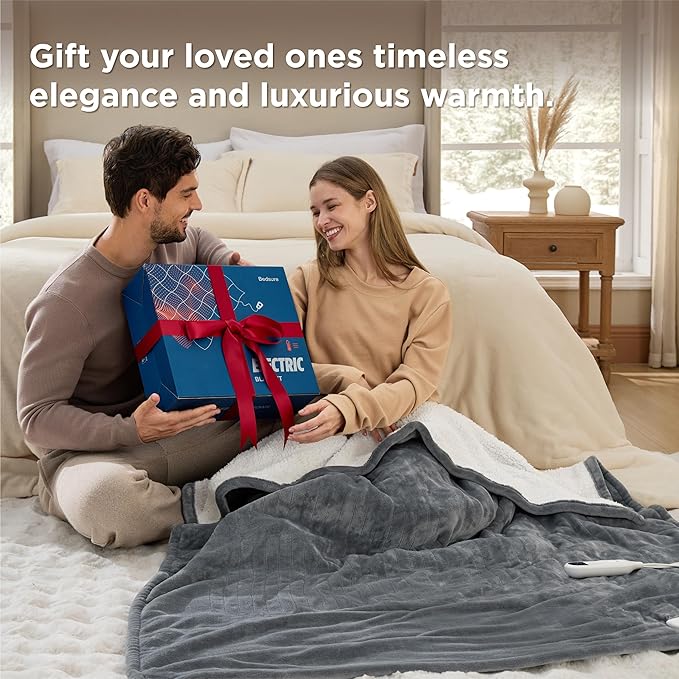 Bedsure Heated Blanket Throw Blanket - Fast Heating Electric Blanket, Soft Flannel Heated Throw with 4 Time Settings, 6 Heating Settings, Warm Gifts for Grandma (50x60 inches, Blue)