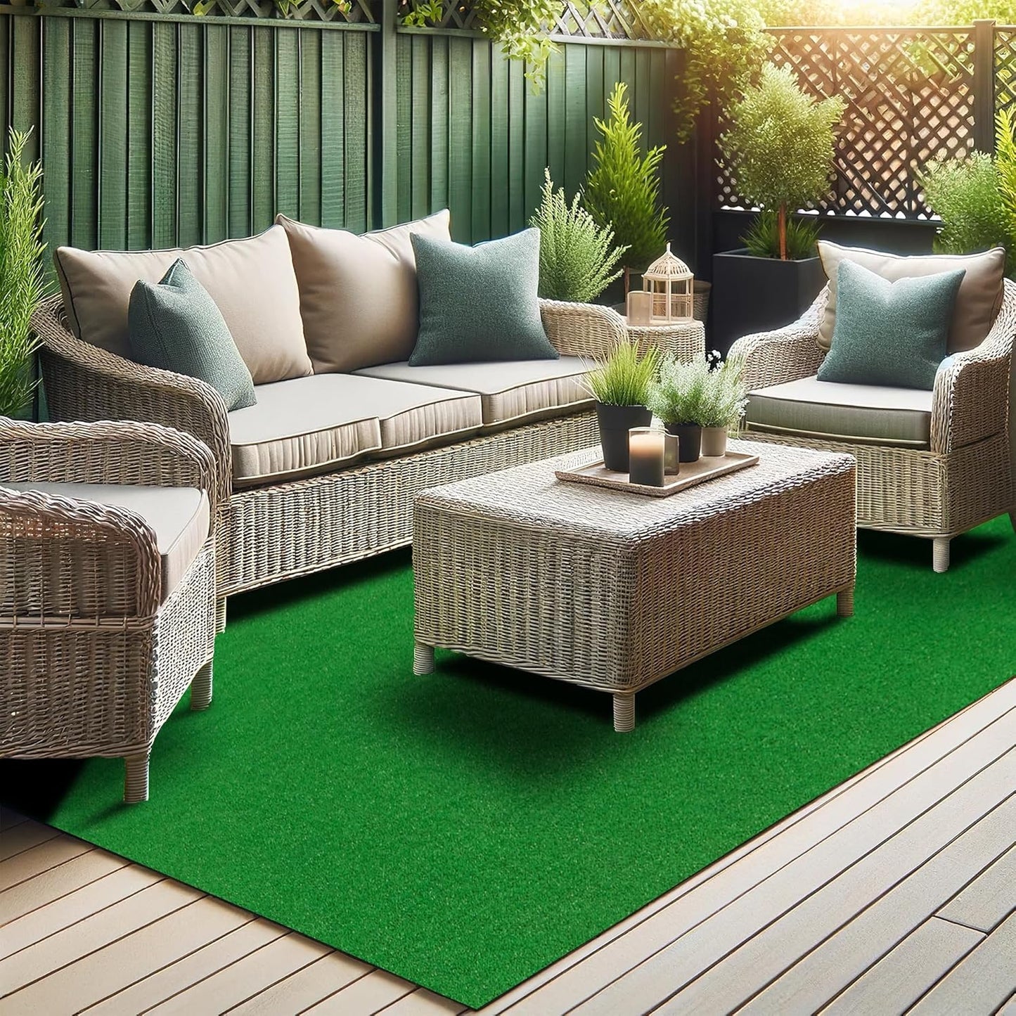 Ottomanson Artificial Grass Turf 7'10" x 40' Indoor Outdoor Faux Grass Rug with Drainage Holes, Customizable with Extra Long Size Options, Perfect for Patio Lawn Balcony Weddings Photoshoot Backdrop