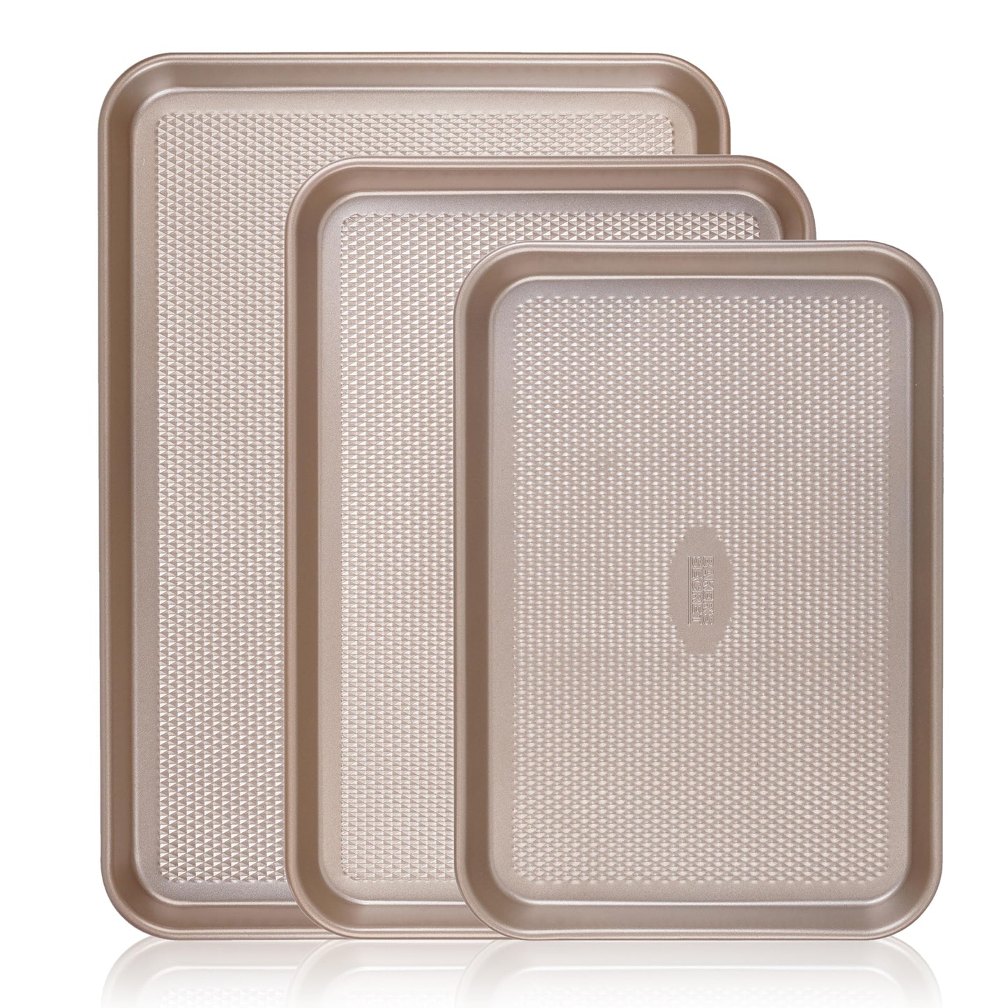 Baker's Secret Baking Sheet Pan Set, 3x Cookie Sheets for Oven, Diamond Texture Premium Air Flow, Set of 3 Baking Trays, Extra Thick 0.6mm with Diamond Base PFOA, PFOS, PTFE and PFAS free