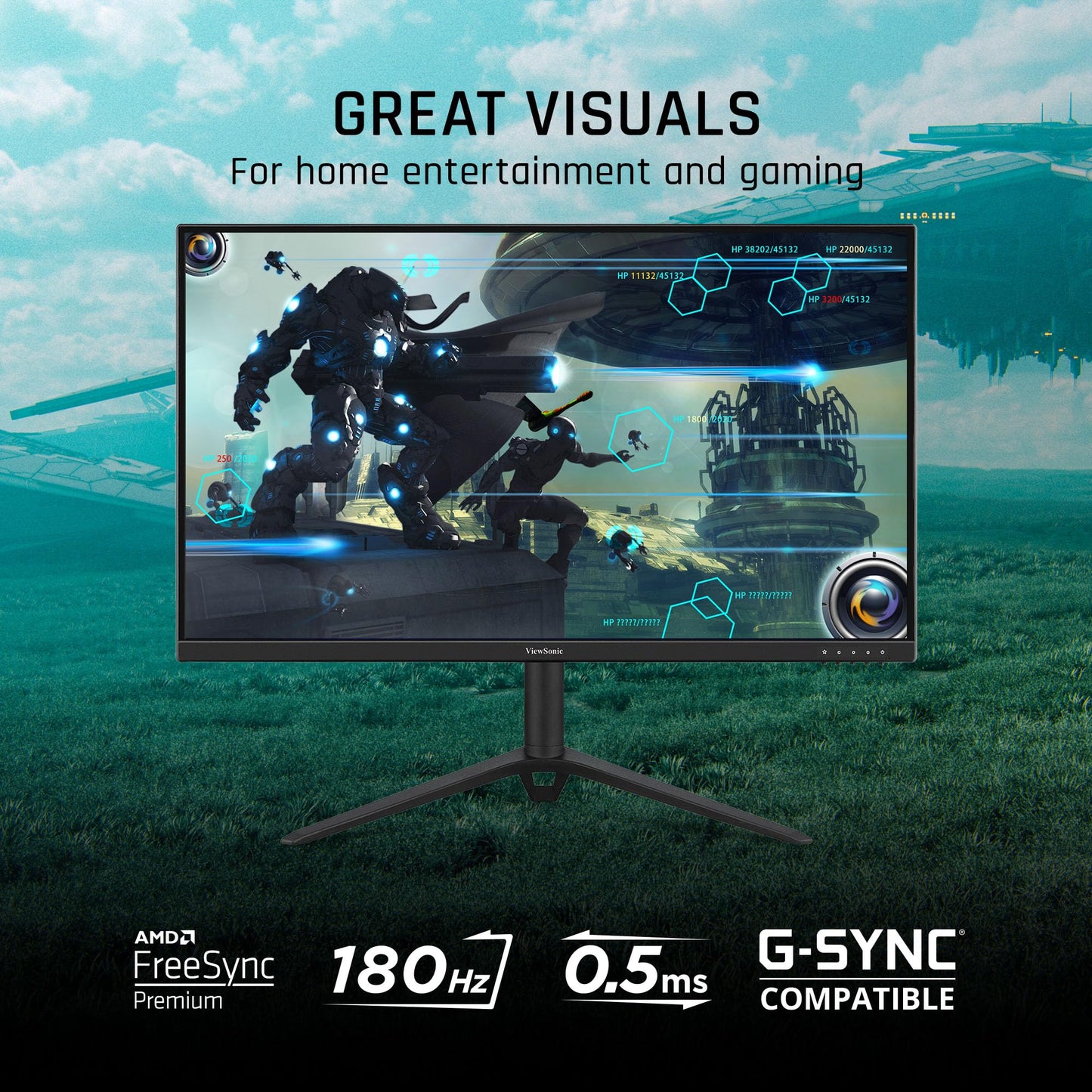 Viewsonic Vx2728J 27 Inch 1080P Ips Gaming Monitor With 180Hz, 0.5Ms, Freesync Premium, Nvidia G-Sync Compatible, Advanced Ergon