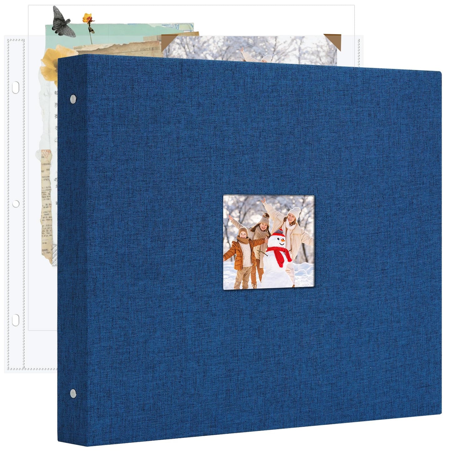 Hiwhy 12x12 Inch Large 3 Ring DIY Scrapbook Photo Album, Linen Cover Scrapbook with 20 Sheets Plastic Sleeves 40 Pages Memory Book for Wedding Birthday Baby Family (Navy)