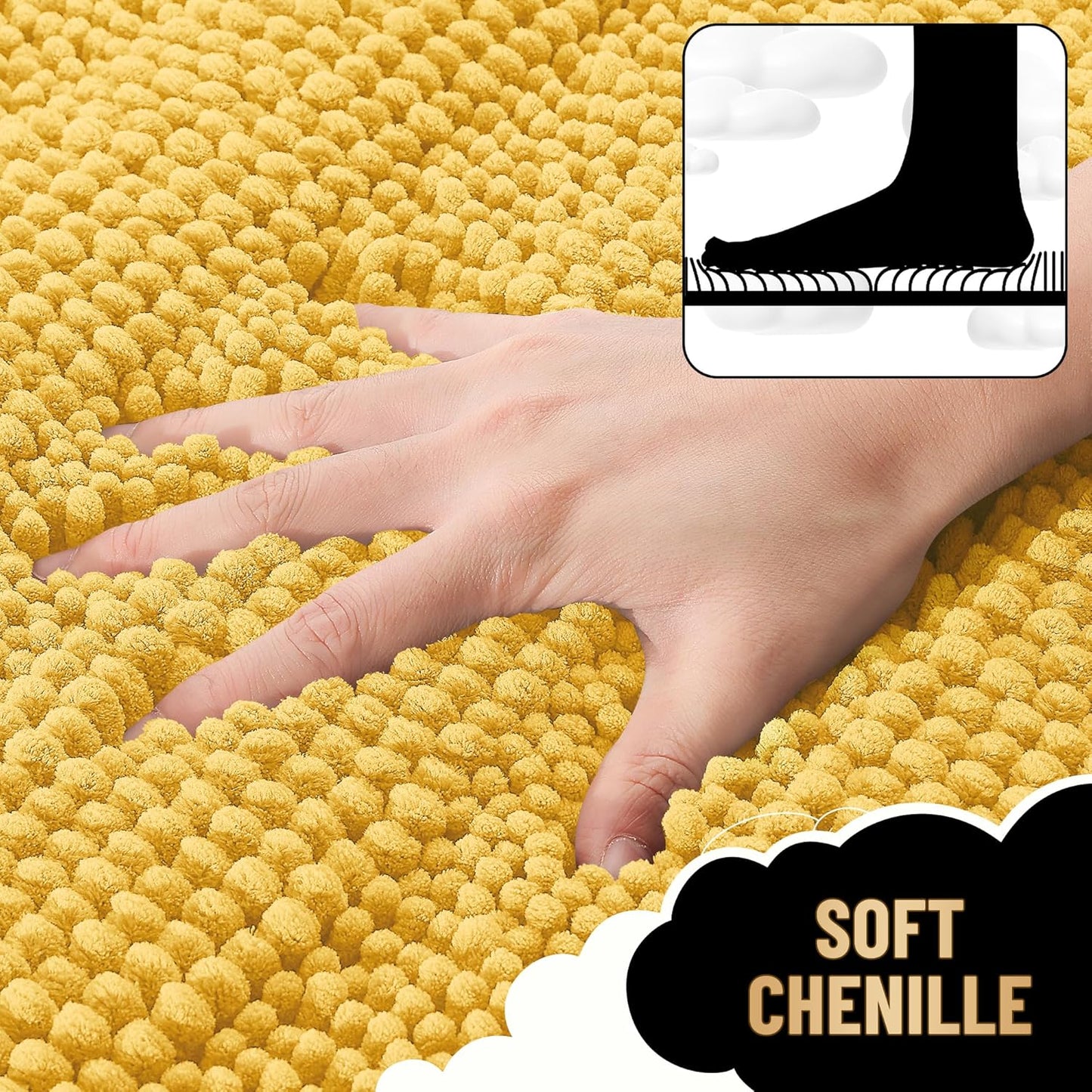 OLANLY Thick Bathroom Rugs 30x20, Extra Soft Absorbent Chenille Striped Bath Rugs, Rubber Backing, Machine Wash Dry, Bath Mats for Bathroom Floor, Tub and Shower, Home Decor Accessories, Yellow