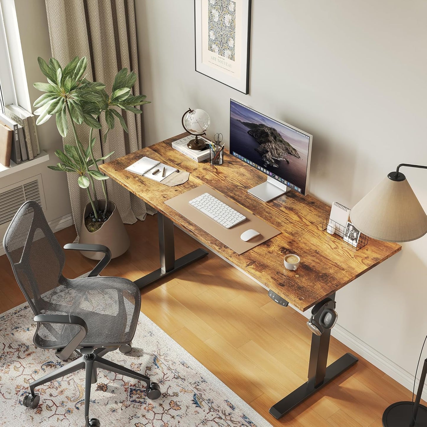 Agilestic Electric Standing Desk 40 x 24 Inches, Height Adjustable Desk, Sit Stand up for Work Office Home, Ergonomic Rising Computer Table with Memory Preset, Rustic Brown