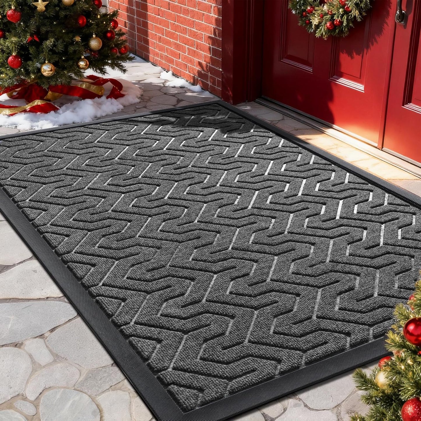 Yimobra Front Door Mat Outside Entrance 29.5x17, Waterproof Heavy Duty Outdoor Mats for Front Door, Non Slip Rubber Entry Mat for Garage Patio Indoor, Mix Grey
