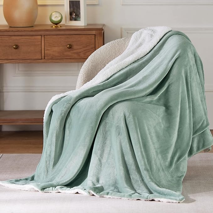 Bedsure GentleSoft Sherpa Fleece Throw Blanket for Couch - Thick and Warm Throw for Women and Men, Soft Fuzzy Plush Throw Blanket for Winter, Non-Heated, Sage Green, 50x60 Inches