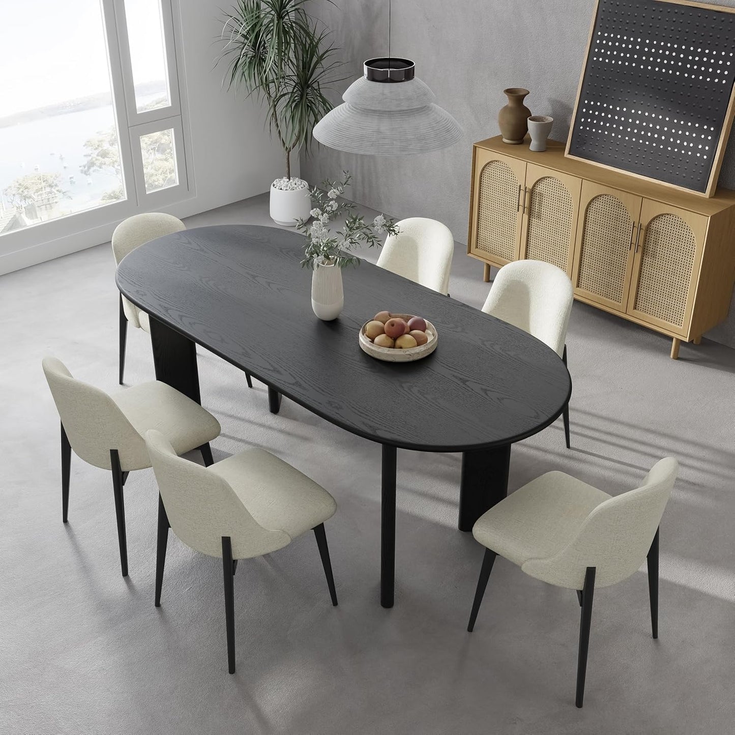 Casaphoria Wood Kitchen Table Set with 4 Chairs, 67" Dining Kitchen Table & Chairs Set for 4-6, Modern Farmhouse Oval Dining Table for Living Room, Easy Assembly, Black