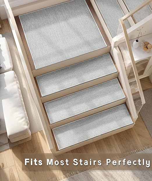 Non Slip Liner Stair Treads Matching Mat for Wooden Steps, 30"x30" Square Stair Landing Rug with Rubber Backing, Washable Indoor Safety Stair Landing Mat for Kids Elders Dogs, Grey