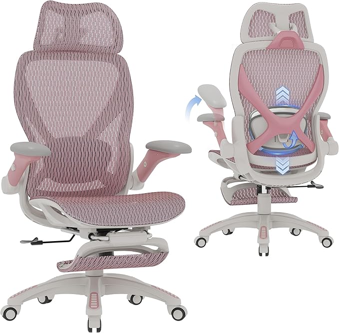 ELABEST X100 Ergonomic Mesh Office Chair with Footrest, Big and Tall Hone Desk Chair with 5D Flip-Up Arms, Adjustable 3D Lumbar Support,Gaming & Executive Computer Chairs for Long Hours