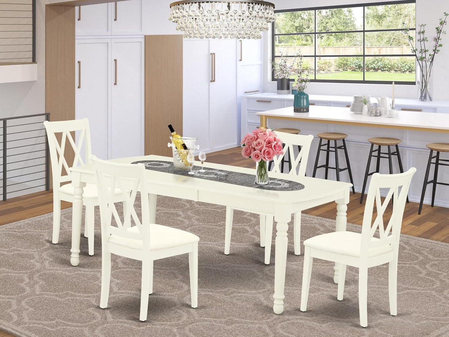 East West Furniture DOCL5-LWH-C 5 Piece Dinette Set for 4 Includes a Rectangle Dining Table with Butterfly Leaf and 4 Linen Fabric Dining Room Chairs, 42x78 Inch, Linen White