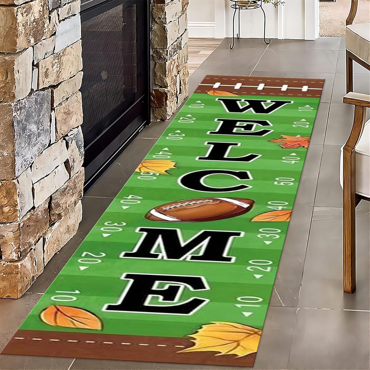 Autumn Welcome Entrance Rug, 2x10ft, American Rugby Carpet for Entryway, Cozy Soft Home Decor Kids Rugs, Foldable Washable Breathable Anti-Slip Rug for Front Door Dining Room