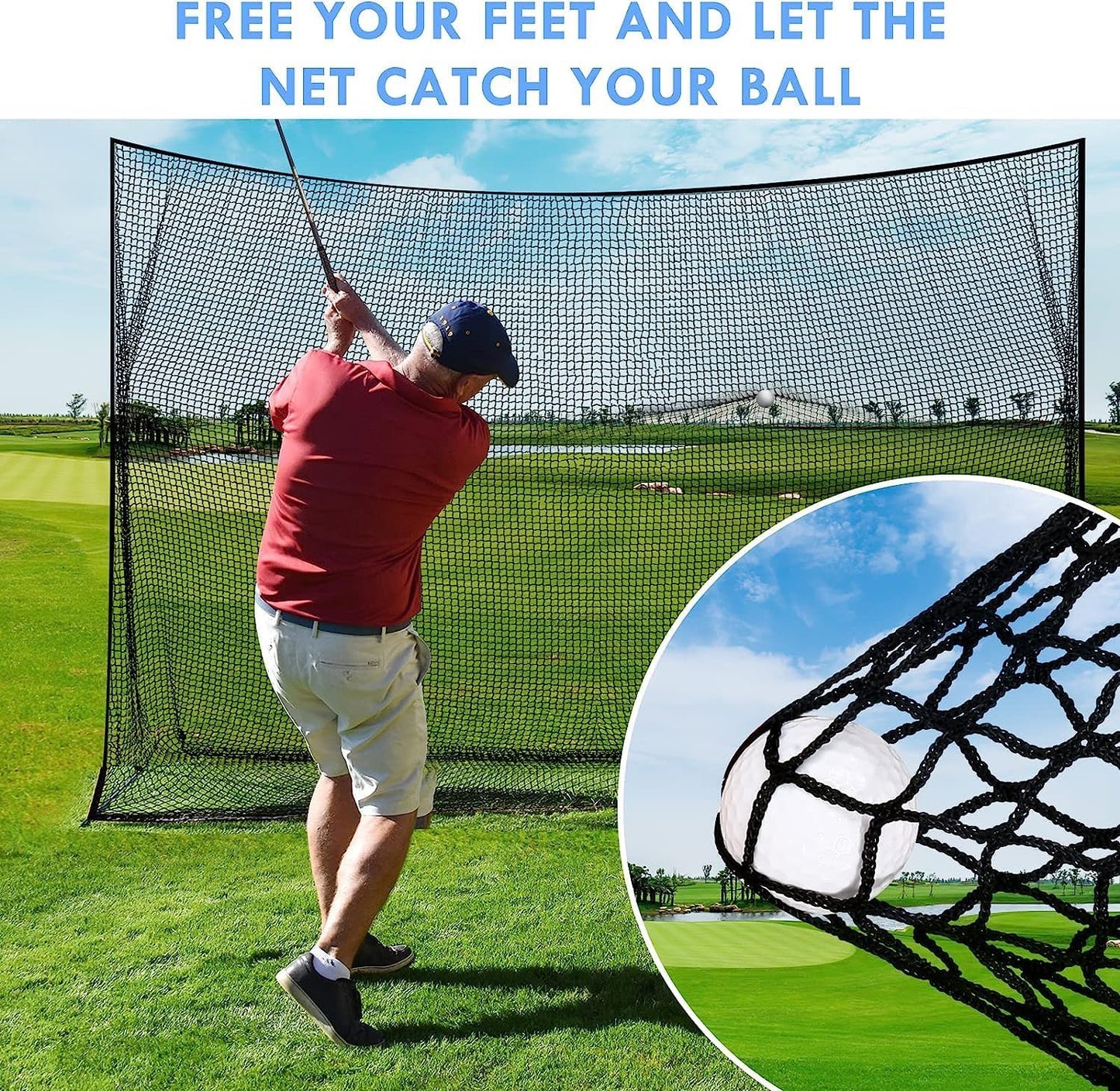 Golf Net,10Ft,15Ft,20Ft,25Ft, 30Ft, 40Ft Golf Practice Net,Sports Practice Barrier Net, Heavy Duty Ball Netting Golf Hitting Net, DIY Ball Net,Baseball Net Hockey Net and Chipping Net