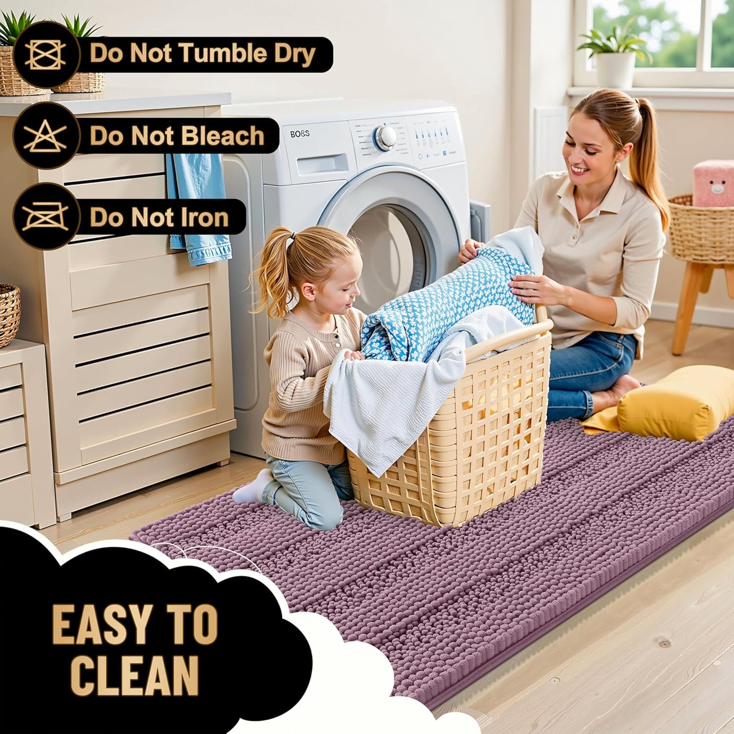 OLANLY Thick Bathroom Rugs 24x16, Extra Soft Absorbent Chenille Striped Bath Rugs, Rubber Backing, Machine Wash Dry, Bath Mats for Bathroom Floor, Tub and Shower, Home Decor Accessories, Deep Plum