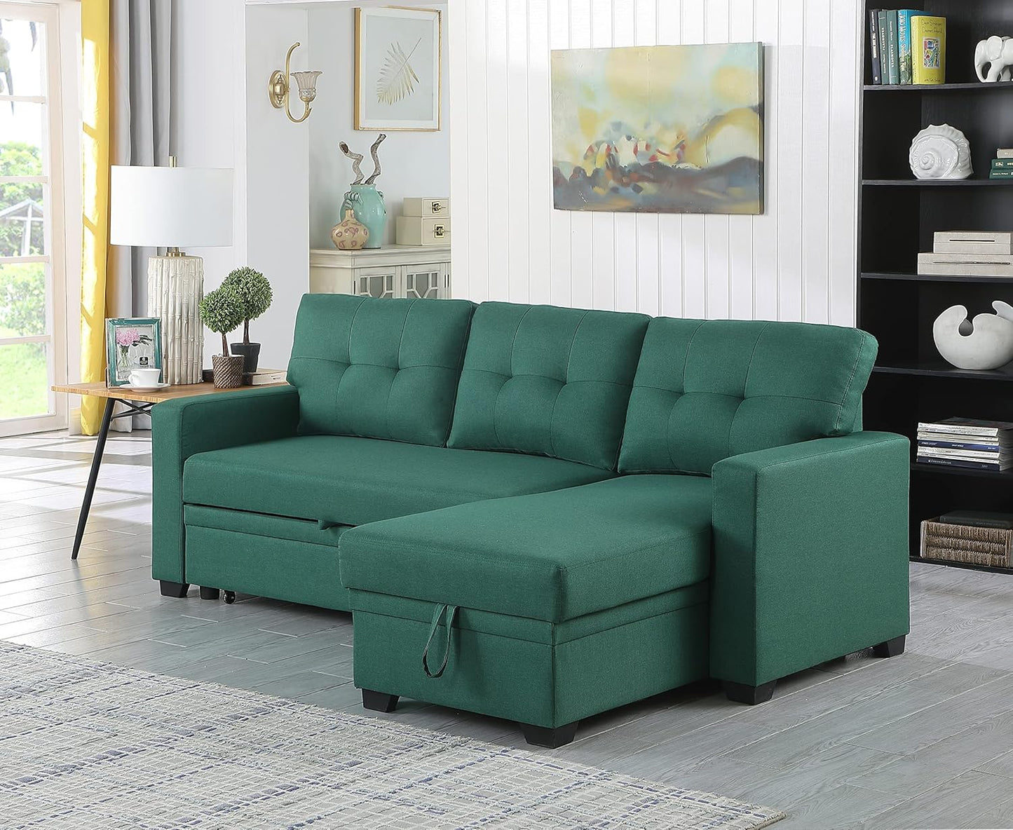 Devion Furniture Garisa 4-in-1 Convertible L Shaped Couch with Pull Out Bed and Storage, Sectional Sleeper Sofa with Reversible Chaise for Living Room, Apartment, Bedroom, Office