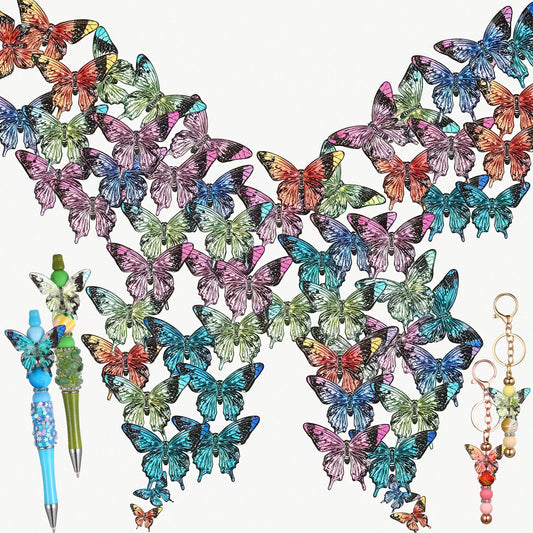 Tondiamo 60 pcs Acrylic Butterfly Beads for Pens Bulk Cute Colorful Transparent Fancy Acrylic Bead for Beaded Pen Necklace Bracelet Charms Keychain Making Jewelry Making DIY Gifts