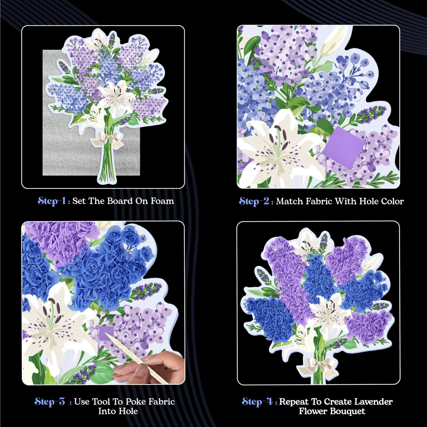 Unwynd Poke Art Lavender Flower Bouquet | Mess-Free Arts and Crafts for Adults | Teen Craft Kits, Mother's Day Flowers Gift | Gifts for Mother, Women and Men