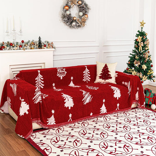 MYSKY HOME 71X102 inches Chair Christmas Couch Cover, Sectional Sofa Covers Sofa Slipcover for 1 Cushion Couch, L Shape Couch Covers for Dogs, Kids, Washable Sofa Blanket, Furniture Protector, Red