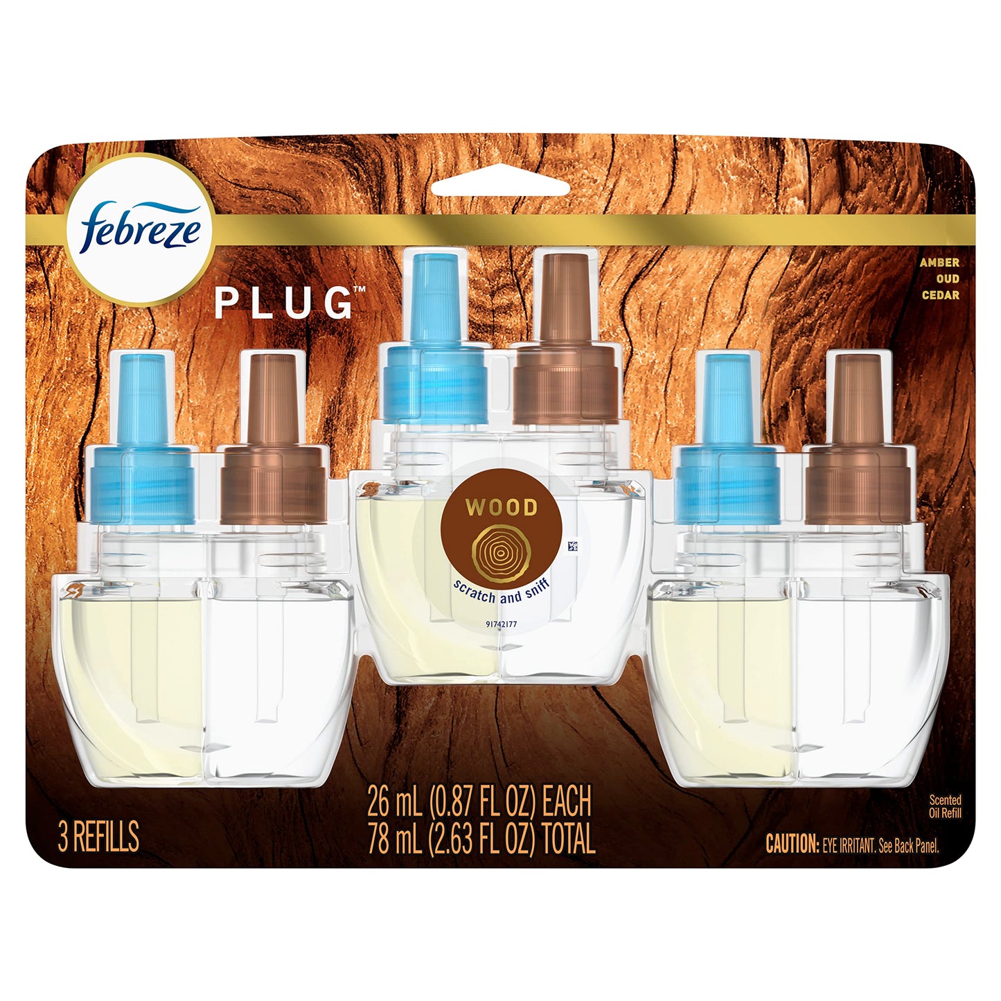 Febreze Origins Fade Defy Plug Air Freshener & Odor Fighter  Wood  (3) .87 Fl. Oz. Oil Refills -Like New