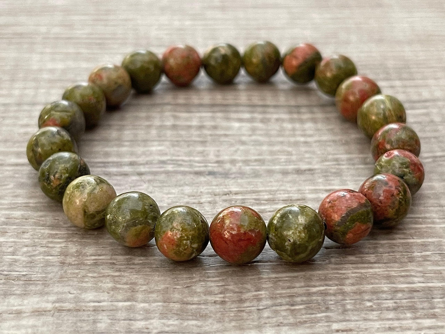 GAF TREASURES Unakite Crystal Bead Bracelet 8mm, Genuine Unakite Stretch Gemstone Bracelet, Healing Crystal Bracelet, Gift for Men & Women (1)