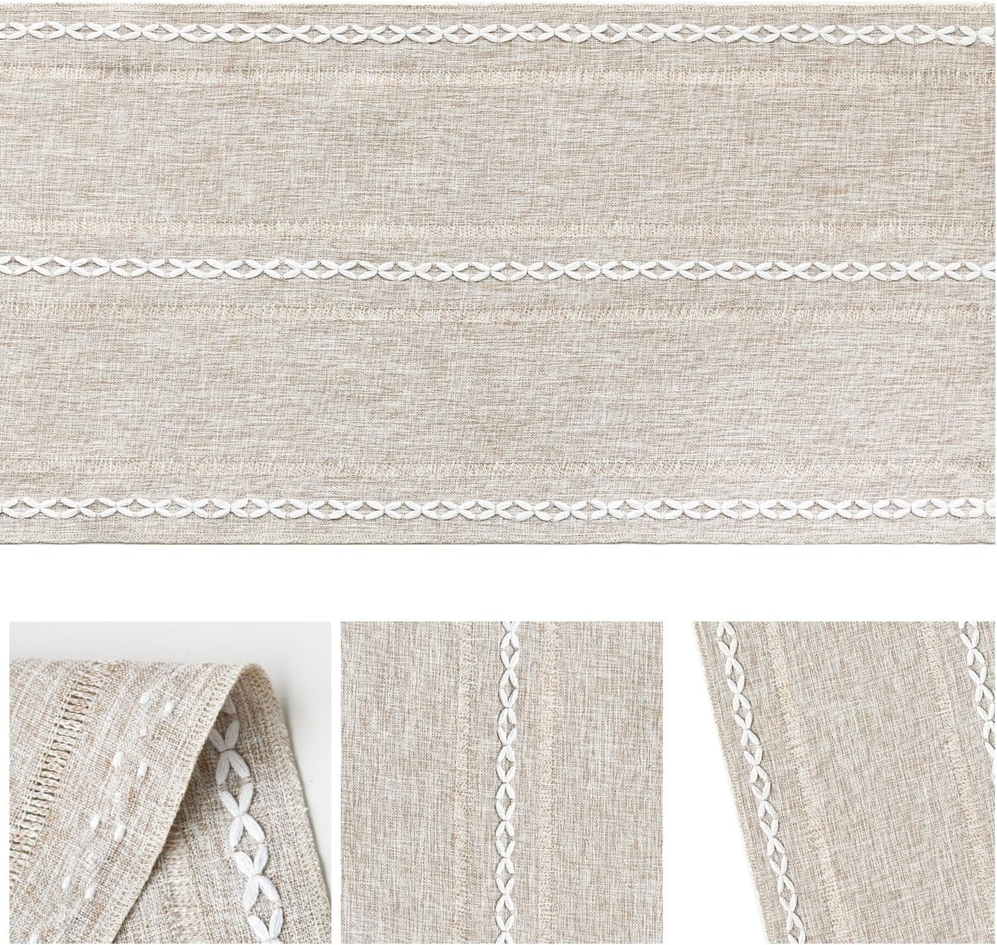 Artoid Mode Brown Rustic Cotton Linen Table Runner, Seasonal Embroidered Hollow Kitchen Dining Table Decoration for Home Party Decor 13x60 Inch