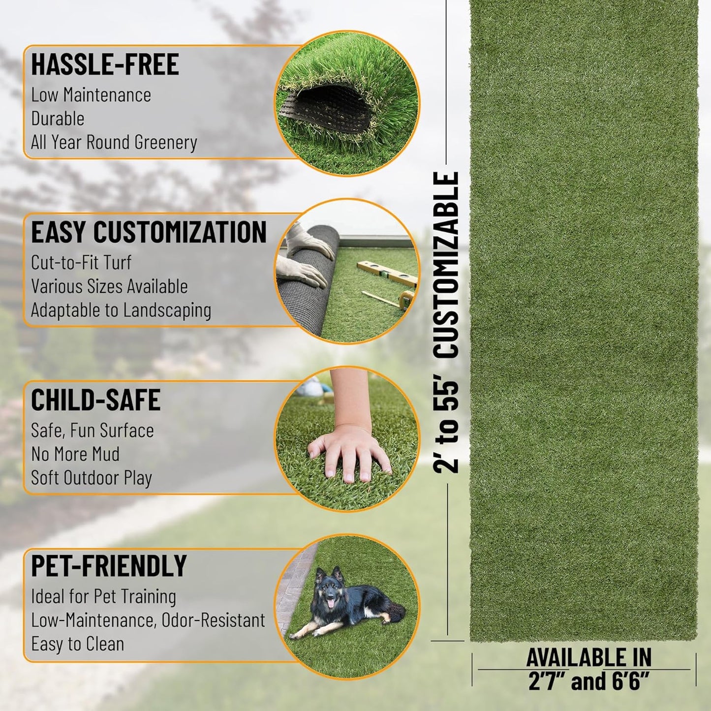 Ottomanson 2'7" x 10' Artificial Faux Grass Rug - Realistic Turf with UV Protection - Perforated for Easy Drainage - Durable, Hose-Off Synthetic Lawn Carpet for Indoor & Outdoor Use, Green
