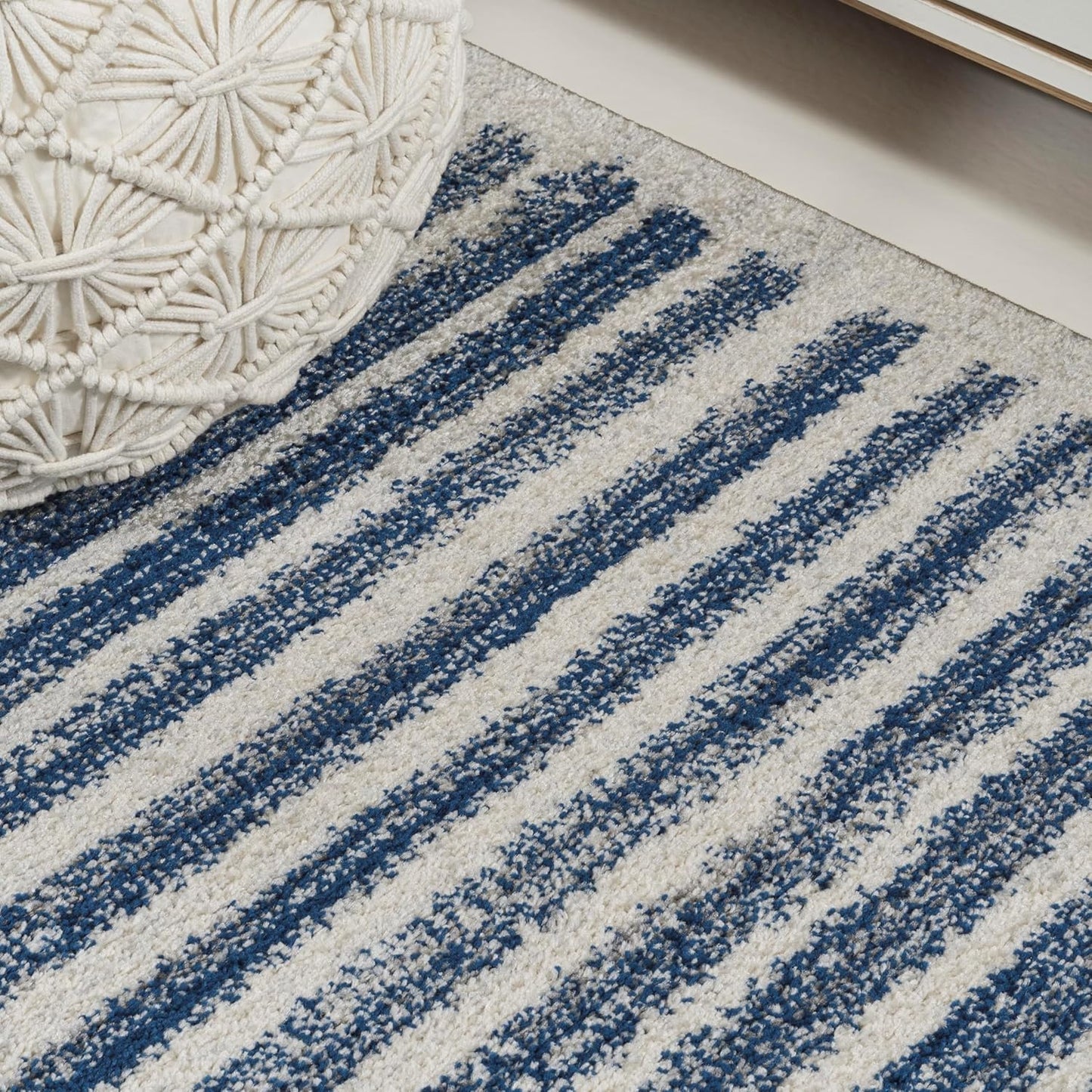 JONATHAN Y Khalil Modern Berber Stripe Cream/Navy Runner Rug, 2x8, Contemporary, Bohemian, Easy-Cleaning for Living Room, Bedroom, Kitchen, Pet Friendly, Non-Shedding (MOH207E-28)