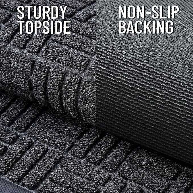 OLANLY Front Door Mat Outside Entrance 47x32, Absorbent, Heavy Duty Sturdy Natural Rubber Doormat Indoor Outdoor, Non-Slip, Stain and Fade Resistant, Low Profile Floor Mat for Entryway, Black Gray