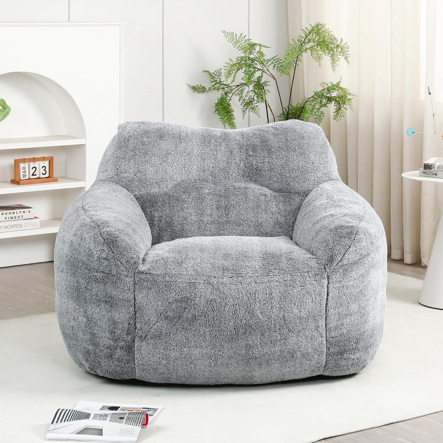 Furniliving Bean Bag Chair, Giant Bean Bag Chair Stuffed Floor Sofa for Adults Comfy Bean Bag Sofa with Back Support, Oversized Bean Bag Couch for Living Room Bedroom Dorm Office, Teddy, Dark Grey