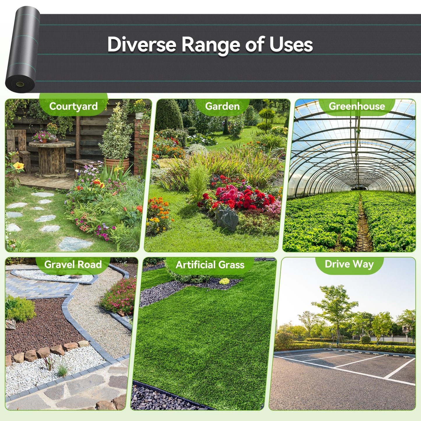 iropro 3ftx300ft Weed Barrier Fabric 3.2oz Landscape Fabric Heavy Duty, Woven Weed Control Cloth, Woven Weed Fabric for Underlayment, Gardening Ground, Commercial Driveway Weed Block Cover Mat