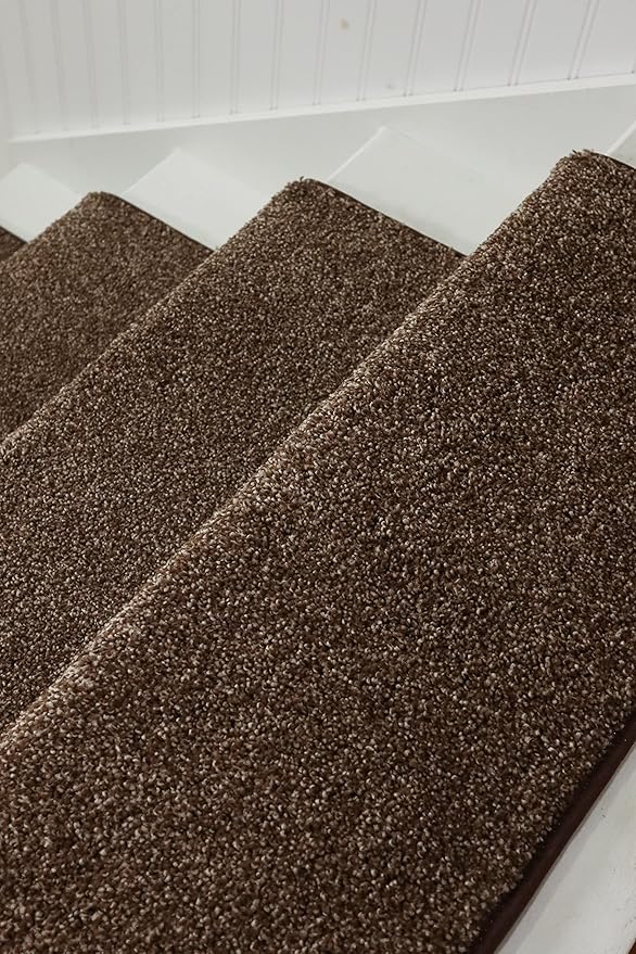 Oak Valley Designs™ Rounded Bullnose Carpet Stair Treads - Anti Slip Indoor Stair Mats for Wooden Stairs, Style: Stoney Brook, Black Walnut 27" W X 9.75" D (Set of 14)