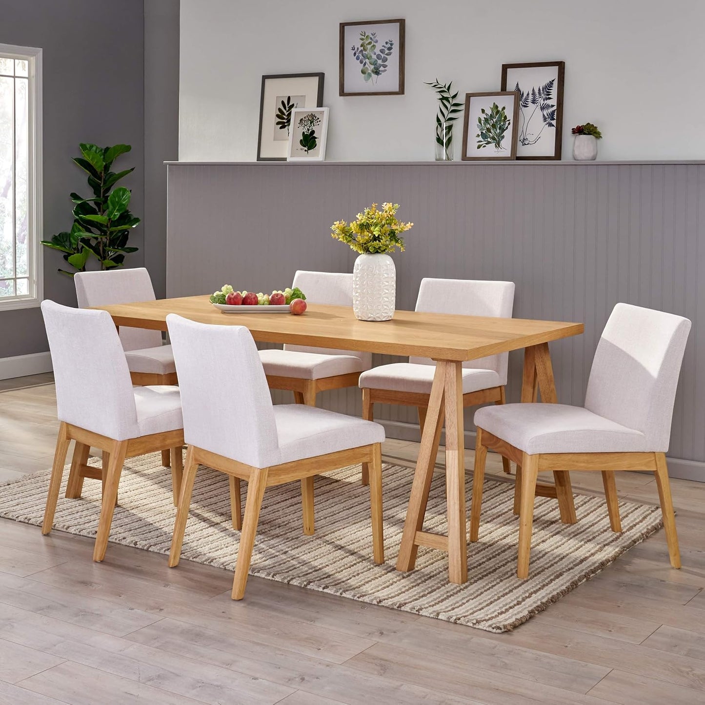 Christopher Knight Home Benson Mid-Century Modern 7 Piece Dining Set, Light Beige and Natural Oak