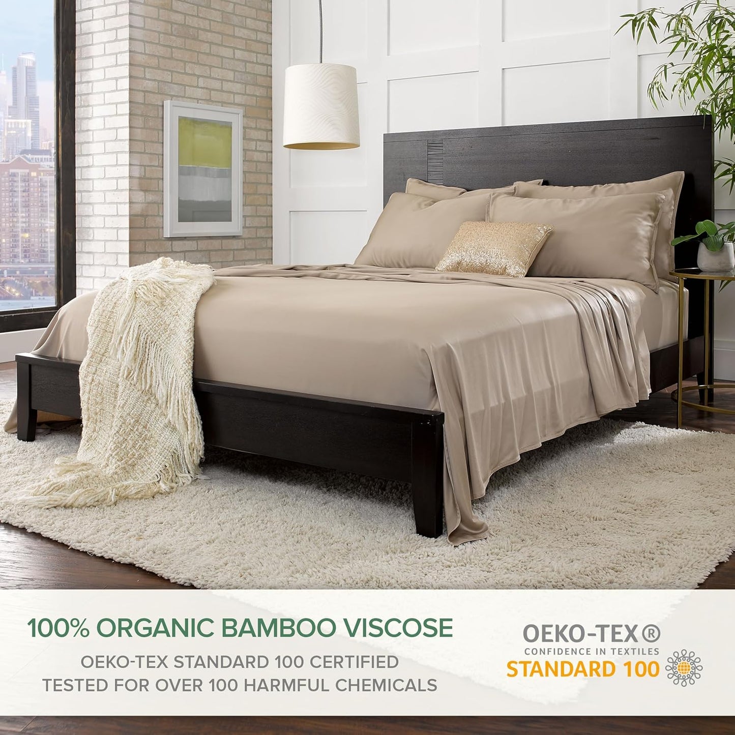 Split King Sheets by Pure Bamboo, Genuine 100% Organic Viscose Derived from Bamboo Bed Sheet Set, Soft & Cooling, Double Stitching *Not for Split Top (Split King, Sand)