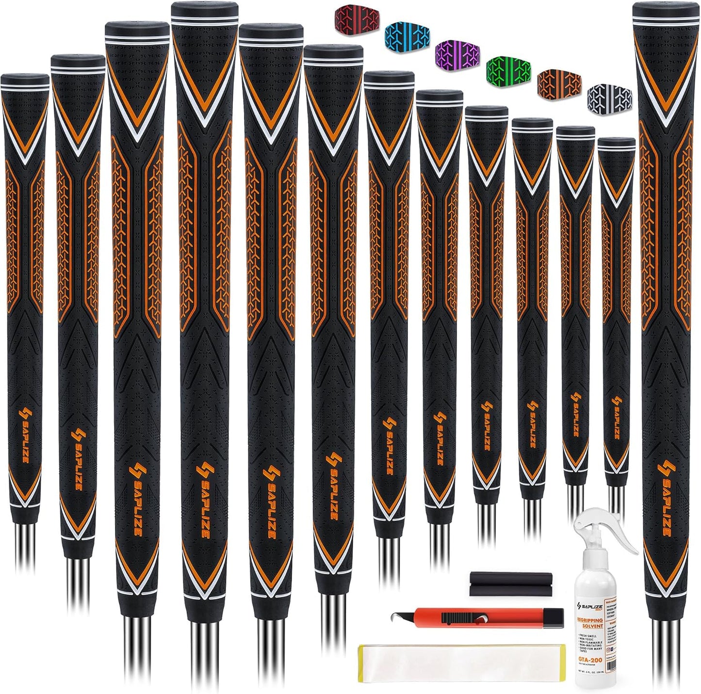 SAPLIZE High-performance Rubber Golf Grips 13 Pack, High Shock Absorption, Non-slip, Choose from 13 Grips with 15 Tapes or Full Regripping Kit, Std/Mid/Jumbo, CC10 Series