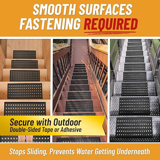 Ottomanson Outdoor Rubber Stair Treads – Circles Heavy-Duty Non Slip Stair Mats – Strong Grip for Concrete, Brick & Textured Steps – Extra Securing on Wooden & RV Steps, Pack of 5