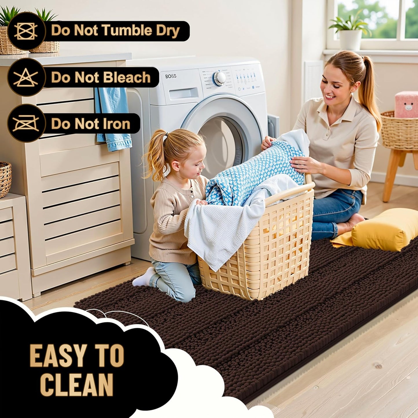 OLANLY Thick Bathroom Rugs 47x20, Extra Soft Absorbent Chenille Striped Bath Rugs, Rubber Backing, Machine Wash Dry, Bath Mats for Bathroom Floor, Tub and Shower, Home Decor Accessories, Brown